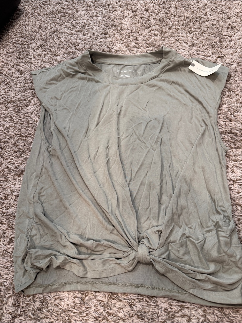 Anthropologie Sage Green Knot-Front Sleeveless Top